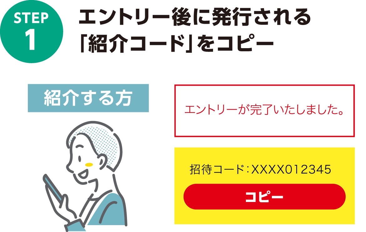 STEP1 エントリー後に発行される「紹介コード」をコピー